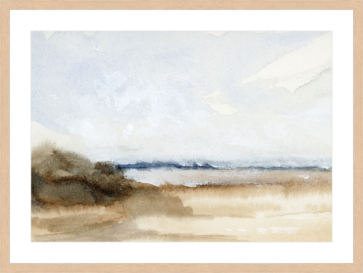 Framed Loose Shore. Frame: Deep Natural. Paper: Smooth Paper. Art Size: 28x40. Final Size: 36'' X 48''
