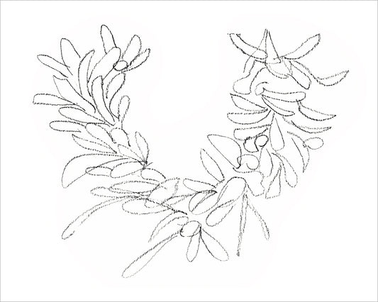 Framed Wreath Sketch. Frame: No Frame. Paper: Rag Paper. Art Size: 8x10. Final Size: 8'' X 10''