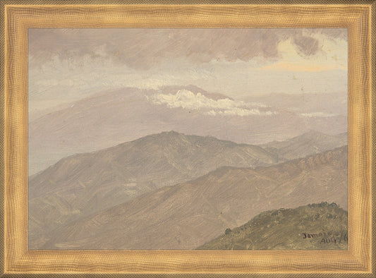 Framed Vintage Mountainscape. Frame: Timeless Gold. Paper: Rag Paper. Art Size: 7x10. Final Size: 8'' X 11''