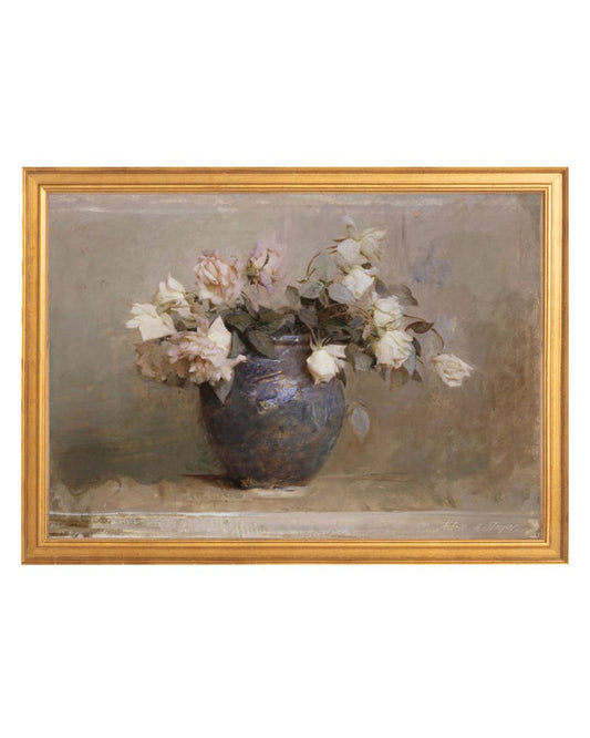 Vase of Roses Traditional Gold Frame B&L