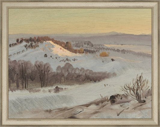 Framed Mountain View. Frame: Traditional Silver. Paper: Rag Paper. Art Size: 10x13. Final Size: 11'' X 14''