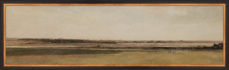 Framed Rust Meadow. Frame: Traditional Black and Gold. Paper: Rag Paper. Art Size: 8x29. Final Size: 9'' X 30''