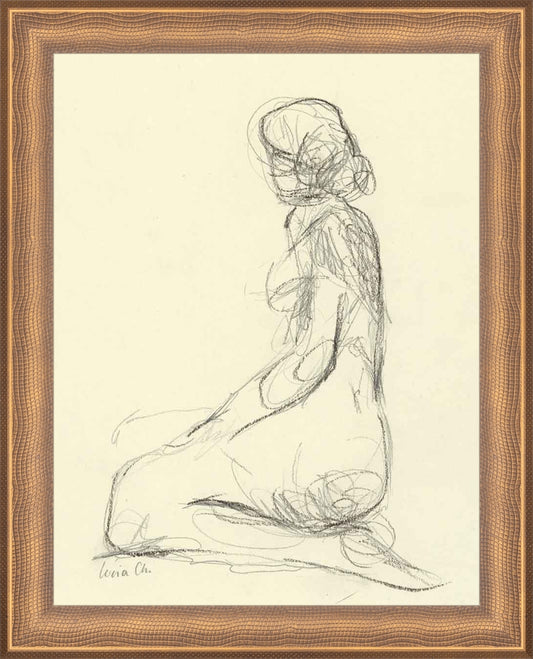 Framed Seated Figure Study. Frame: Timeless Bronze. Paper: Rag Paper. Art Size: 9x7. Final Size: 10'' X 8''