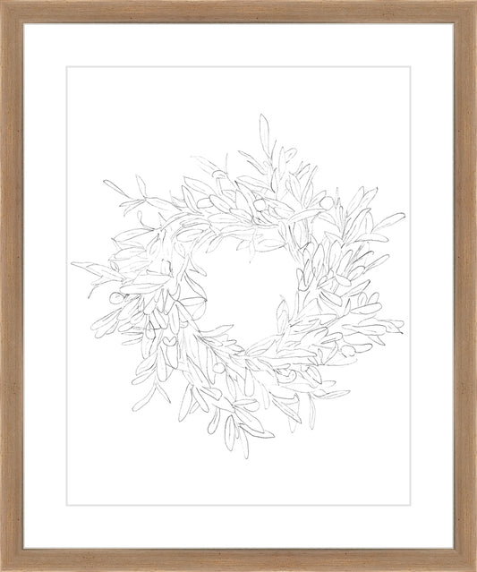 Framed OLIVE WREATH. Frame: Coffee. Paper: Watercolor Paper. Art Size: 14x11. Final Size: 18'' X 15''