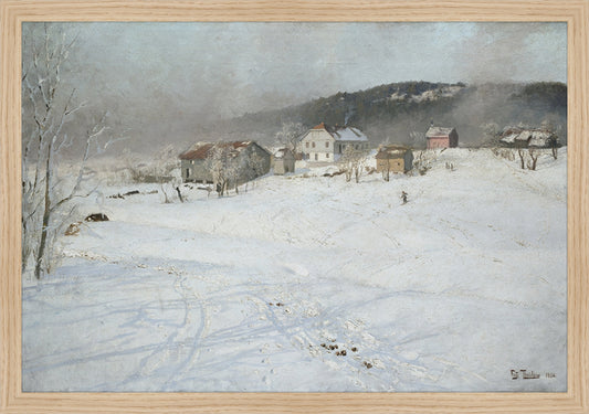 Framed Village. Frame: Natural Oak. Paper: Rag Paper. Art Size: 13x19. Final Size: 14'' X 20''