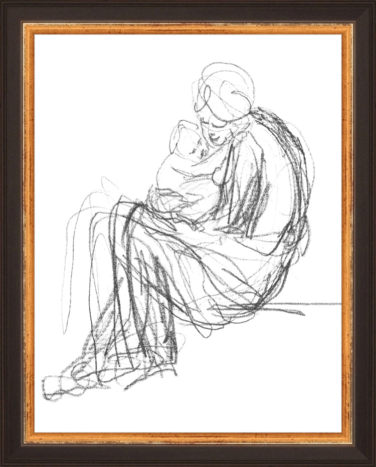 Framed Motherhood. Frame: Traditional Black and Gold. Paper: Rag Paper. Art Size: 9x7. Final Size: 10'' X 8''