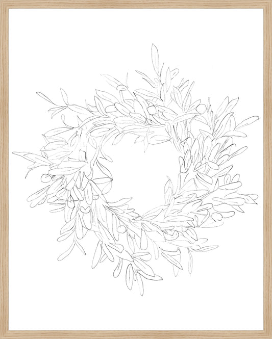 Framed OLIVE WREATH. Frame: Natural Oak. Paper: Rag Paper. Art Size: 29x23. Final Size: 30'' X 24''