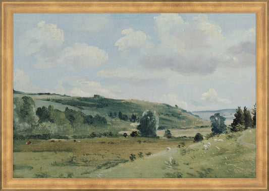 Framed Pastures. Frame: Timeless Gold. Paper: Rag Paper. Art Size: 11x16. Final Size: 12'' X 17''