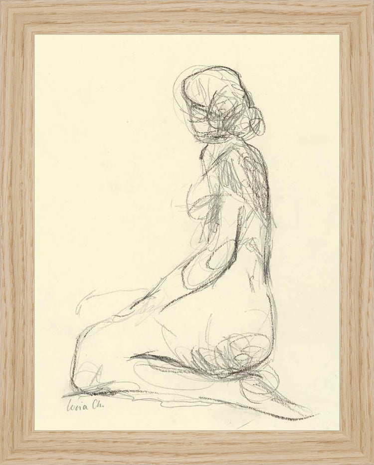 Framed Seated Figure Study. Frame: Natural Oak. Paper: Rag Paper. Art Size: 9x7. Final Size: 10'' X 8''