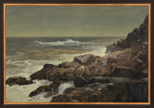 Framed Seashore. Frame: Traditional Black and Gold. Paper: Rag Paper. Art Size: 13x19. Final Size: 14'' X 20''