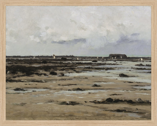 Framed LOW TIDE. Frame: Natural Oak. Paper: Rag Paper. Art Size: 15x19. Final Size: 16'' X 20''