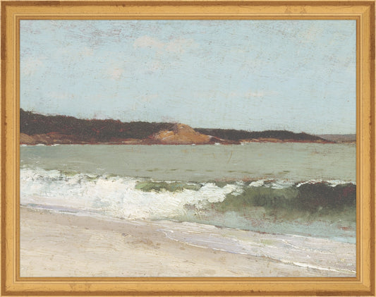 Framed Eagle Head Beach. Frame: Traditional Gold. Paper: Rag Paper. Art Size: 10x13. Final Size: 11'' X 14''