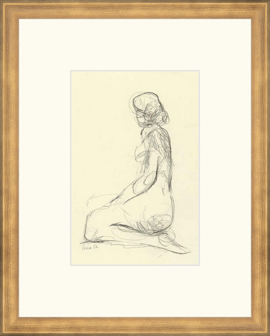 Framed Seated Figure Study. Frame: Timeless Gold. Paper: Rag Paper. Art Size: 9x6. Final Size: 15'' X 12''