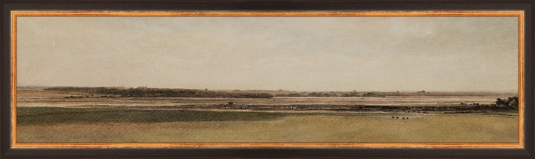 Framed Rust Meadow. Frame: Traditional Black and Gold. Paper: Rag Paper. Art Size: 6x23. Final Size: 7'' X 24''