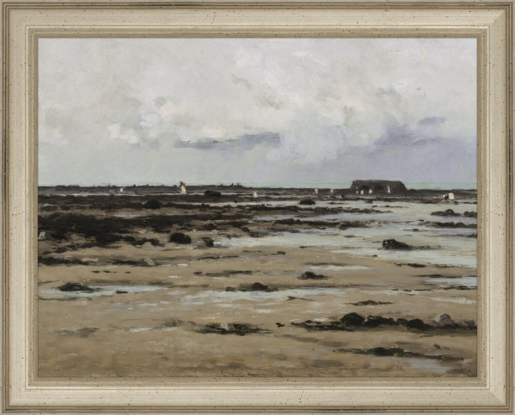 Framed LOW TIDE. Frame: Traditional Silver. Paper: Rag Paper. Art Size: 7x9. Final Size: 8'' X 10''