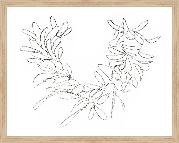 Framed Wreath Sketch. Frame: Natural Oak. Paper: Rag Paper. Art Size: 15x19. Final Size: 16'' X 20''