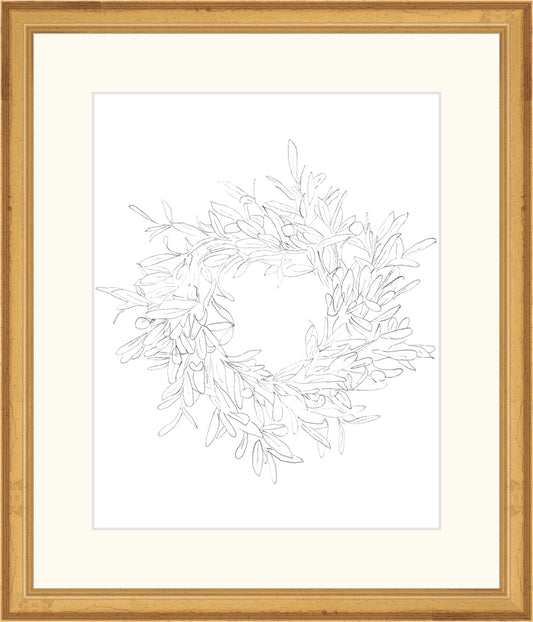 Framed OLIVE WREATH. Frame: Traditional Gold. Paper: Rag Paper. Art Size: 10x8. Final Size: 14'' X 12''