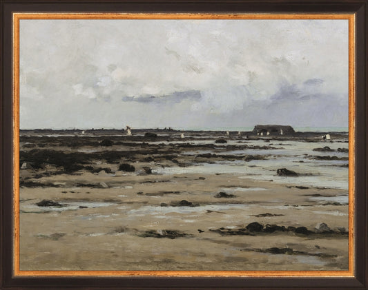 Framed LOW TIDE. Frame: Traditional Black and Gold. Paper: Rag Paper. Art Size: 10x13. Final Size: 11'' X 14''