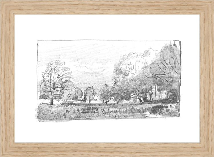 Framed Charcoal Trees 1. Frame: Natural Oak. Paper: Rag Paper. Art Size: 7x10. Final Size: 8'' X 11''