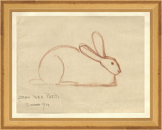 Framed Bunny. Frame: Traditional Gold. Paper: Rag Paper. Art Size: 7x9. Final Size: 8'' X 10''