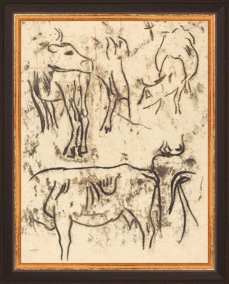 Framed Herd Study. Frame: Traditional Black and Gold. Paper: Rag Paper. Art Size: 9x7. Final Size: 10'' X 8''
