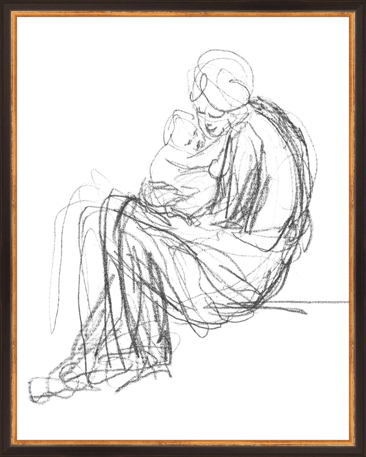 Framed Motherhood. Frame: Traditional Black and Gold. Paper: Rag Paper. Art Size: 19x15. Final Size: 20'' X 16''