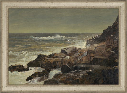 Framed Seashore. Frame: Traditional Silver. Paper: Rag Paper. Art Size: 7x10. Final Size: 8'' X 11''