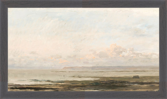 Framed Beach Landscape. Frame: Deep Dark Brown. Paper: Rag Paper. Art Size: 9x16. Final Size: 10'' X 17''