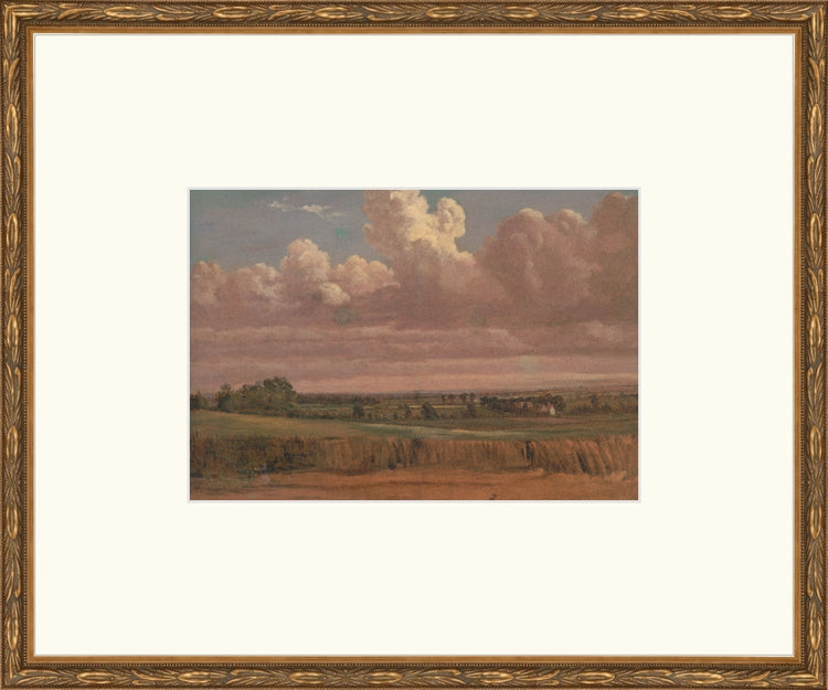 Framed Sunset Prairie. Frame: Embellished Antique Gold. Paper: Rag Paper. Art Size: 7x10. Final Size: 15'' X 18''