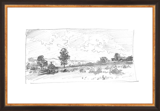 Framed Charcoal Trees 2. Frame: Traditional Black and Gold. Paper: Rag Paper. Art Size: 10x15. Final Size: 11'' X 16''