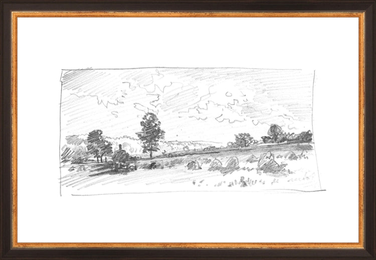 Framed Charcoal Trees 2. Frame: Traditional Black and Gold. Paper: Rag Paper. Art Size: 10x15. Final Size: 11'' X 16''