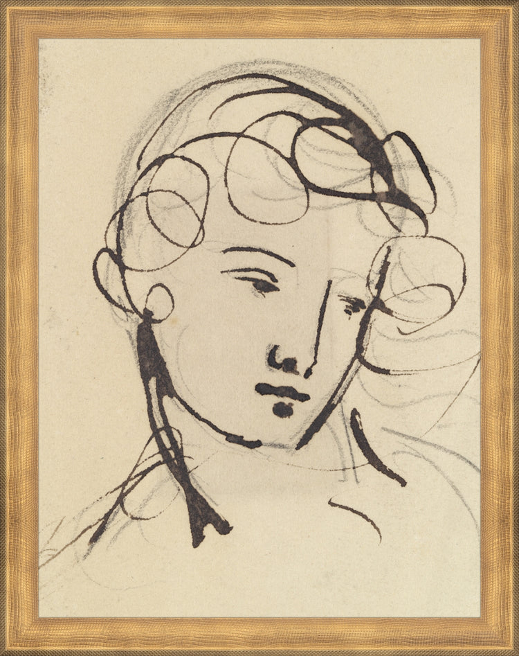 Framed Sketch of a Lady. Frame: Timeless Gold. Paper: Rag Paper. Art Size: 13x10. Final Size: 14'' X 11''