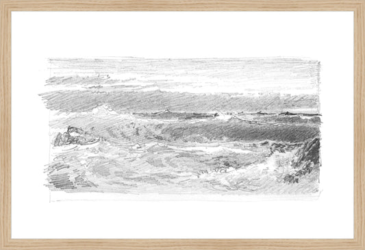 Framed Seascape 5. Frame: Natural Oak. Paper: Rag Paper. Art Size: 16x24. Final Size: 17'' X 25''