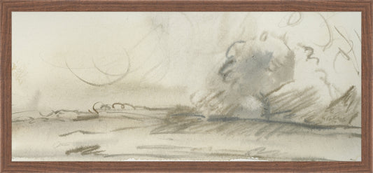 Framed Watercolor Landscape Study I. Frame: Dark Walnut. Paper: Rag Paper. Art Size: 10x23. Final Size: 11'' X 24''