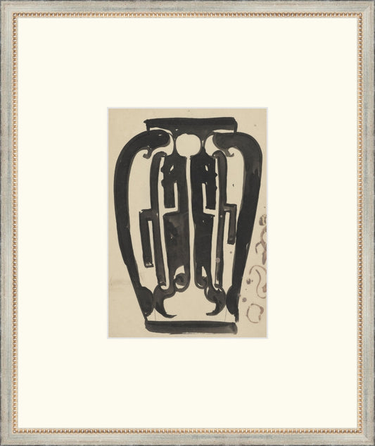 Framed Vintage Ink Vase II. Frame: Silver Beaded. Paper: Smooth Paper. Art Size: 10x7. Final Size: 19'' X 16''