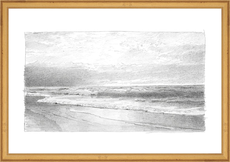 Framed Seascape 2. Frame: Traditional Gold. Paper: Rag Paper. Art Size: 13x19. Final Size: 14'' X 20''
