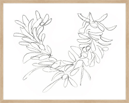 Framed Wreath Sketch. Frame: Natural Oak. Paper: Rag Paper. Art Size: 23x29. Final Size: 24'' X 30''