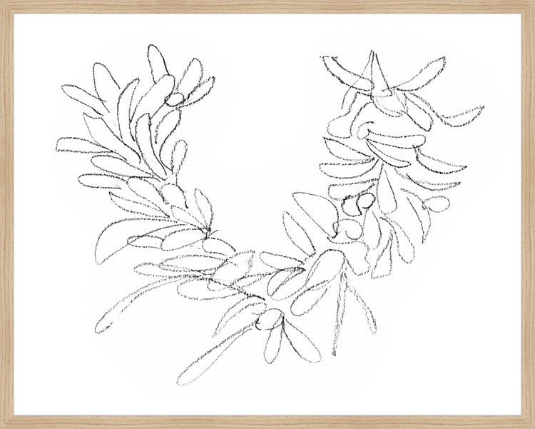 Framed Wreath Sketch. Frame: Natural Oak. Paper: Rag Paper. Art Size: 23x29. Final Size: 24'' X 30''