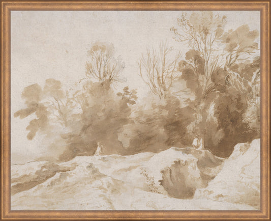 Framed Trees Landscape In Sepia. Frame: Timeless Bronze. Paper: Rag Paper. Art Size: 16x20. Final Size: 17'' X 21''