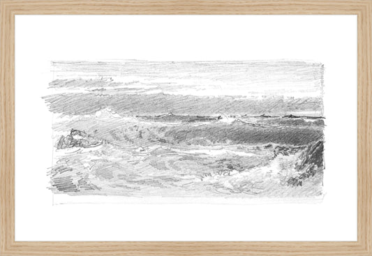 Framed Seascape 5. Frame: Natural Oak. Paper: Rag Paper. Art Size: 12x18. Final Size: 13'' X 19''