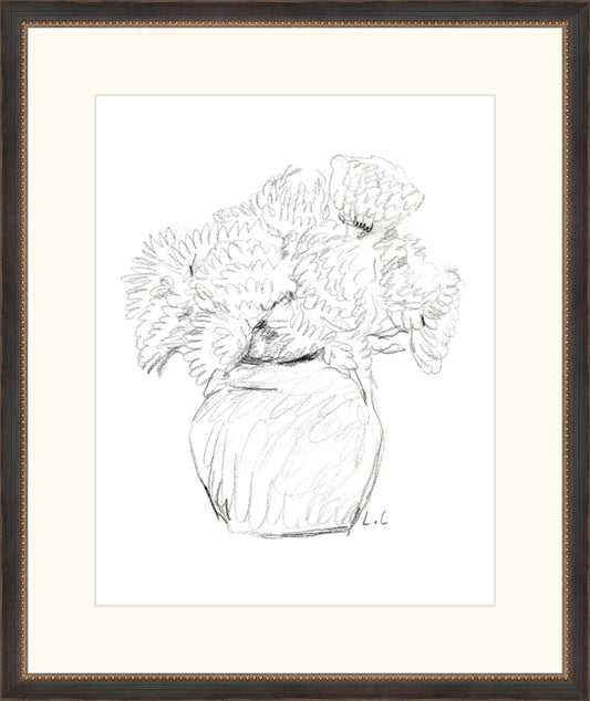 Uploaded Art:Flower Vase Sketch copy.jpg. Frame: Traditional Black and Gold Beaded. Paper: Rag Paper. Art Size: 14x11. Final Size: 19'' X 16''