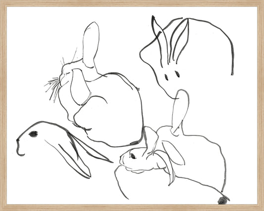 Framed Rabbits. Frame: Natural Oak. Paper: Rag Paper. Art Size: 23x29. Final Size: 24'' X 30''
