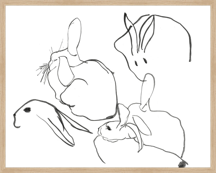 Framed Rabbits. Frame: Natural Oak. Paper: Rag Paper. Art Size: 23x29. Final Size: 24'' X 30''