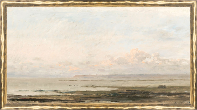 Framed Beach Landscape. Frame: Gold Textured. Paper: Rag Paper. Art Size: 8x15. Final Size: 8'' X 15''
