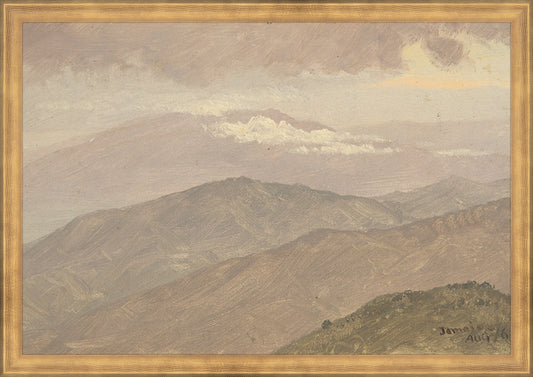 Framed Vintage Mountainscape. Frame: Timeless Gold. Paper: Rag Paper. Art Size: 13x19. Final Size: 14'' X 20''