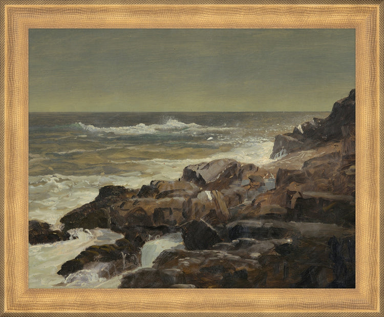 Framed Seashore. Frame: Timeless Gold. Paper: Rag Paper. Art Size: 8x10. Final Size: 9'' X 11''