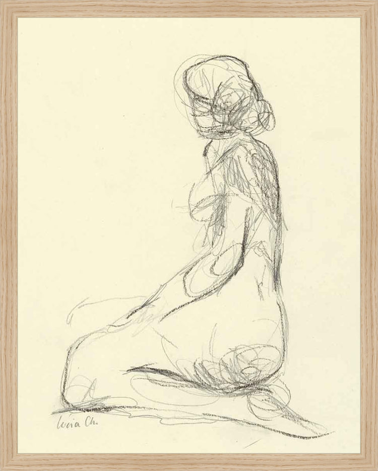Framed Seated Figure Study. Frame: Natural Oak. Paper: Rag Paper. Art Size: 19x15. Final Size: 20'' X 16''