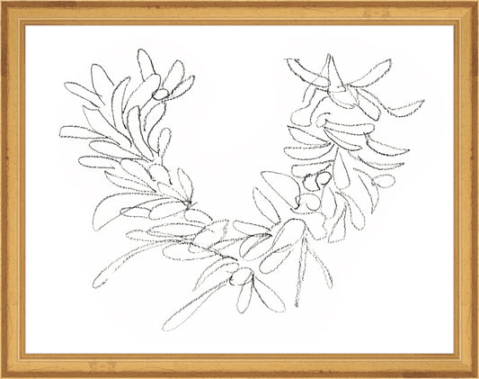 Framed Wreath Sketch. Frame: Traditional Gold. Paper: Rag Paper. Art Size: 10x13. Final Size: 11'' X 14''