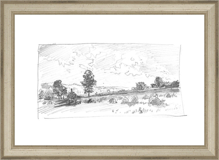 Framed Charcoal Trees 2. Frame: Traditional Silver. Paper: Rag Paper. Art Size: 7x10. Final Size: 8'' X 11''
