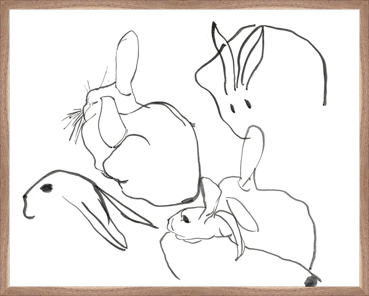 Framed Rabbits. Frame: Natural Walnut. Paper: Rag Paper. Art Size: 23x29. Final Size: 24'' X 30''